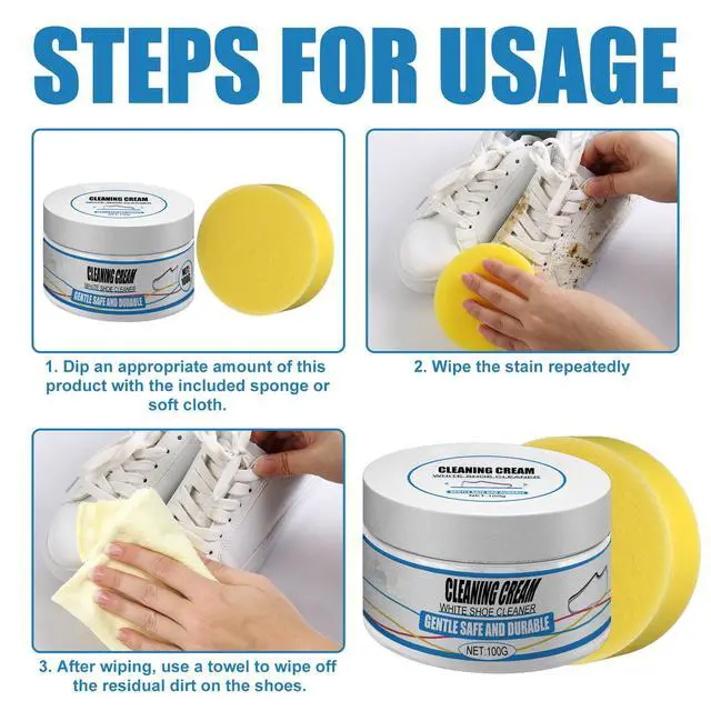 Alt view image 7 of 7 - Multipurpose White Shoe Cleaner Cream - Remove Stains Shoe Cream No Need to Wash Solid with Sponge for Leather, Silicone, Car Interiors