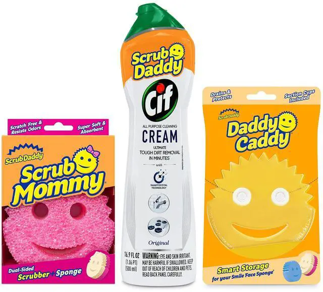 Main image of Scrub Mommy, Daddy Caddy + Cif All Purpose Cleaner - Scratch-Free, Dual-Sided Kitchen + Bathroom Scrubber + Multipurpose Cleaning Cream - Cleaning Supplies Kit for Multiple Surfaces