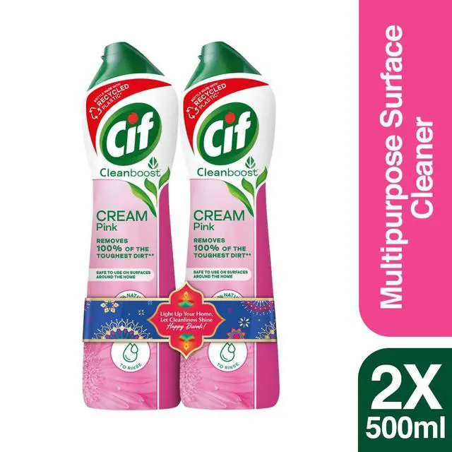 Alt view image 2 of 7 - Pink Multi Purpose Surface Cleaner Cream with Floral Fragrance, Removes Grease & Dirt wth Natural Cleaning Particles for Shiny Surface, 2x500ml
