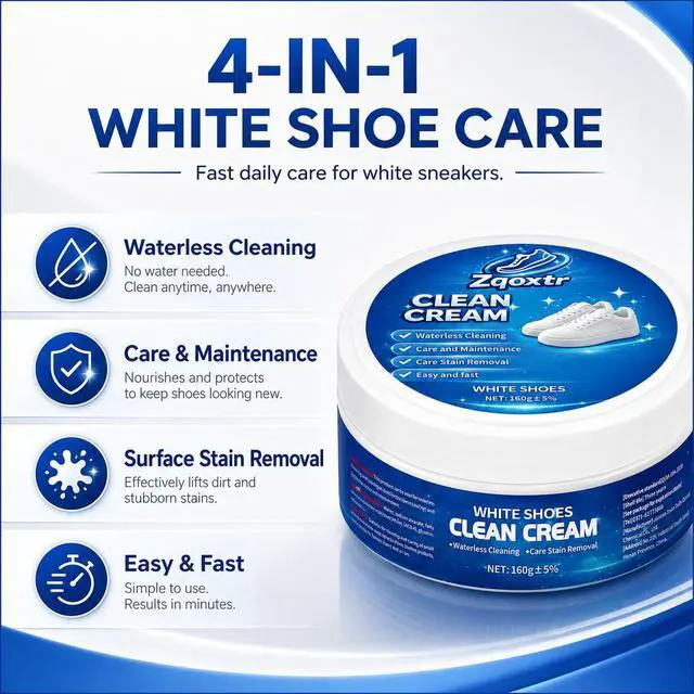 Alt view image 2 of 7 - White Shoe Cleaner Cream, No Rinse Sneaker Cleaning Paste with Sponge for White Shoes, Leather, Canvas, Rubber Soles