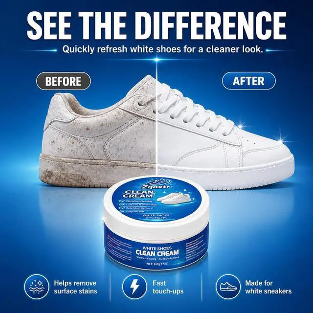 Alt view image 3 of 7 - White Shoe Cleaner Cream, No Rinse Sneaker Cleaning Paste with Sponge for White Shoes, Leather, Canvas, Rubber Soles