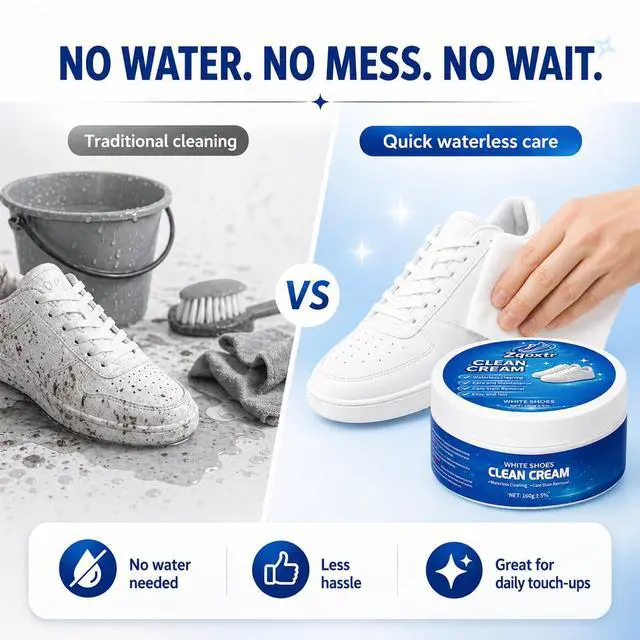 Alt view image 4 of 7 - White Shoe Cleaner Cream, No Rinse Sneaker Cleaning Paste with Sponge for White Shoes, Leather, Canvas, Rubber Soles