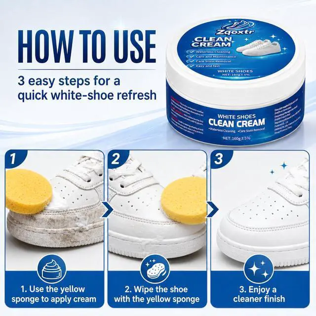 Alt view image 7 of 7 - White Shoe Cleaner Cream, No Rinse Sneaker Cleaning Paste with Sponge for White Shoes, Leather, Canvas, Rubber Soles