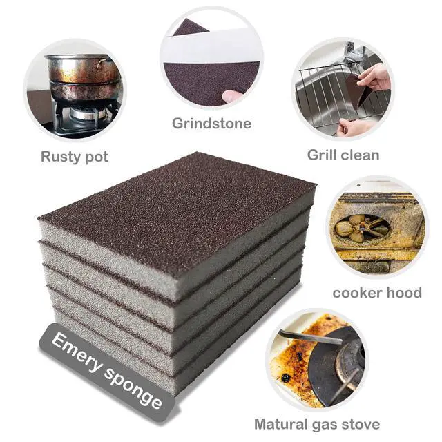 Alt view image 6 of 6 - Carborundum Sponge Nano Emery Sponges Caspian Stone Pot Clean Brush Rust Eraser Grit Scouring Pads Pot Cleaning Pads with Carborundum Washing Kitchen Cleaner Tool 8pc