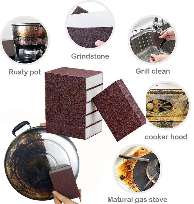 Alt view image 3 of 7 - 5 Pack Emery Magic Wipe Sponge, Nano Carborundum Sponge, Emery Sponge Brush Eraser Scrub, Pot Scrubber Scouring Pad Kitchen Magic Cleaning Sponge for Removing Rust Cleaning Pots and Pans
