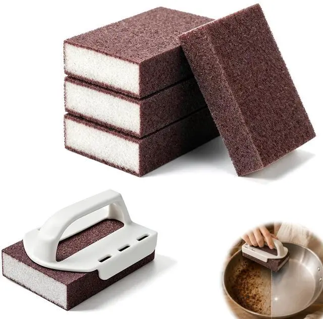 Main image of Magic Emery Cleaning Sponges, Nano Carborundum Sponge,Scrub Pad Pot Scrubber for Removing Rust Cleaning Pots and Pans,Rust Remover & Magic Descaling Eraser (1 Handle+5 Sponge)