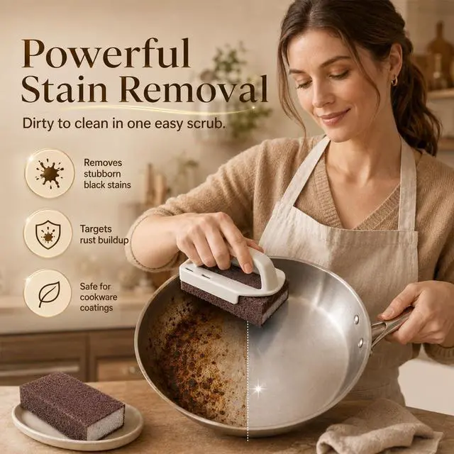 Alt view image 3 of 7 - Magic Emery Cleaning Sponge, 2026 New Nano Carborundum Emery Sponge Scrubber, Rust Remover & Descaling Eraser, Carbide Cleaning Brush BBQ Grill, Pots and Pans (1 Handle+5 Sponge)
