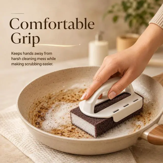 Alt view image 6 of 7 - Magic Emery Cleaning Sponge, 2026 New Nano Carborundum Emery Sponge Scrubber, Rust Remover & Descaling Eraser, Carbide Cleaning Brush BBQ Grill, Pots and Pans (1 Handle+5 Sponge)