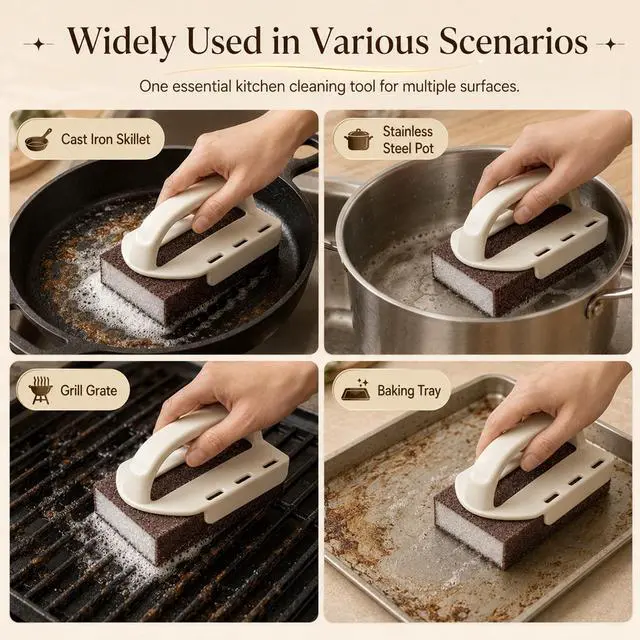 Alt view image 7 of 7 - Magic Emery Cleaning Sponge, 2026 New Nano Carborundum Emery Sponge Scrubber, Rust Remover & Descaling Eraser, Carbide Cleaning Brush BBQ Grill, Pots and Pans (1 Handle+5 Sponge)