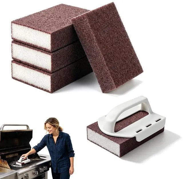 Main image of Magic Emery Cleaning Sponge, 2026 New Nano Carborundum Emery Sponge Scrubber, Rust Remover & Descaling Eraser, Carbide Cleaning Brush BBQ Grill, Pots and Pans (1 Handle+5 Sponge)