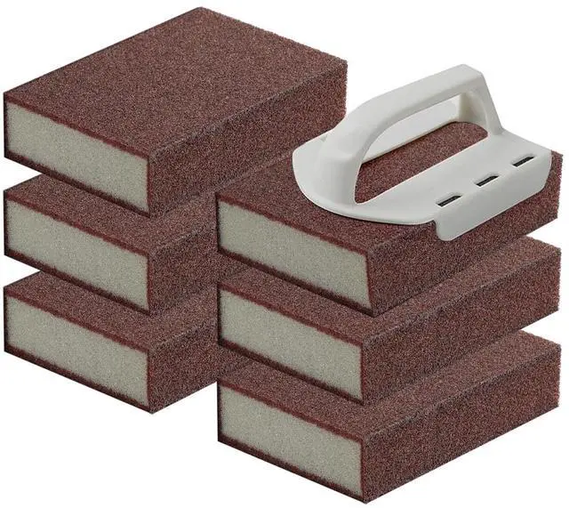 Main image of Magic Carborundum Sponge, 6pcs with 1 Handle Rust Foam Cleaning Eraser for Pots, Pans, Sink, Grill, Household Cleaning Emery Sponges for Kitchen, Bathroom