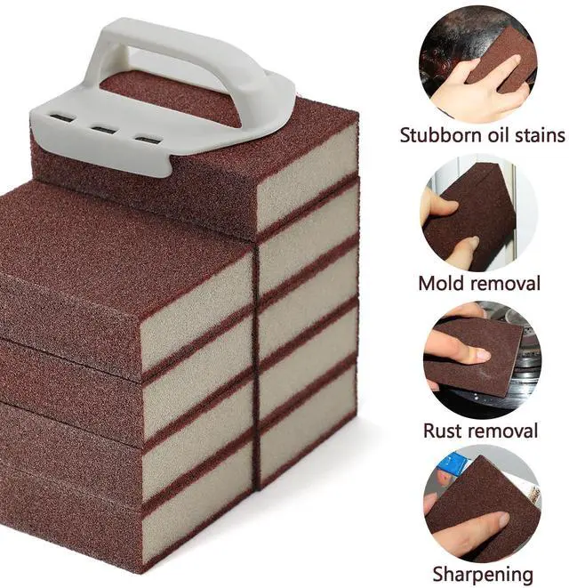 Alt view image 6 of 7 - Magic Carborundum Sponge, 6pcs with 1 Handle Rust Foam Cleaning Eraser for Pots, Pans, Sink, Grill, Household Cleaning Emery Sponges for Kitchen, Bathroom