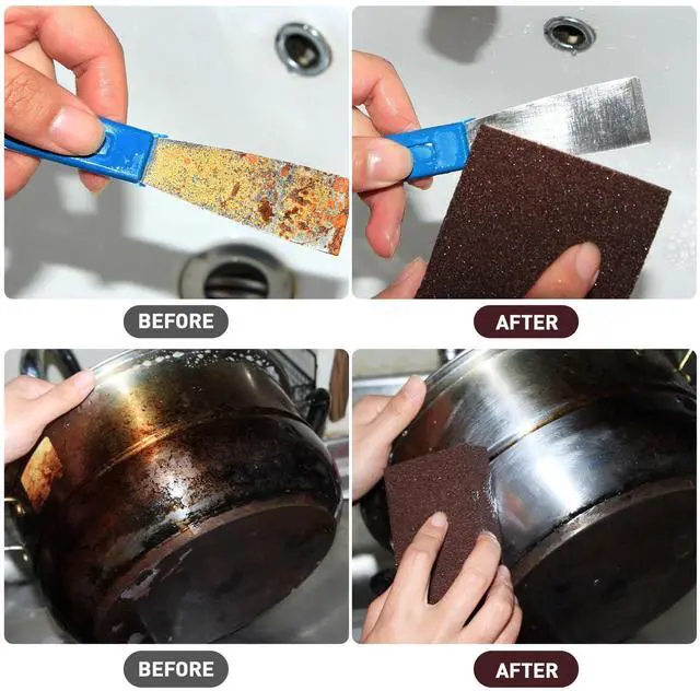 Alt view image 4 of 7 - Magic Carborundum Sponge, 6pcs with 1 Handle Rust Foam Cleaning Eraser for Pots, Pans, Sink, Grill, Household Cleaning Emery Sponges for Kitchen, Bathroom