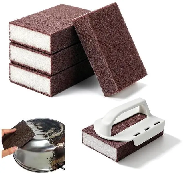 Main image of Magic Emery Cleaning Sponge Nano Carborundum Sponge Scrub Pad Pot Scrubberwith Handle, Decontamination Cleaning Brush, for Removing Rust Cleaning Pots and Pans(1 Handle+5 Sponge)