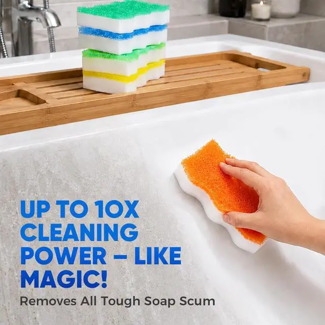 Alt view image 2 of 7 - Magic Sponges Eraser for Bathroom, 6 Pack Dual-Sided Cleaning Melamine Sponge & Temperature-Responsive Scrubber for Tub, Shoes, Kitchen, Wall