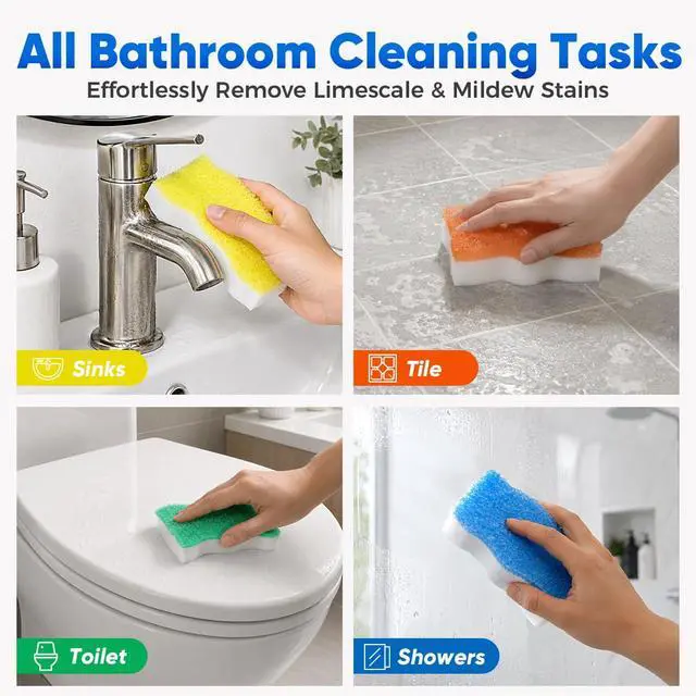 Alt view image 3 of 7 - Magic Sponges Eraser for Bathroom, 6 Pack Dual-Sided Cleaning Melamine Sponge & Temperature-Responsive Scrubber for Tub, Shoes, Kitchen, Wall