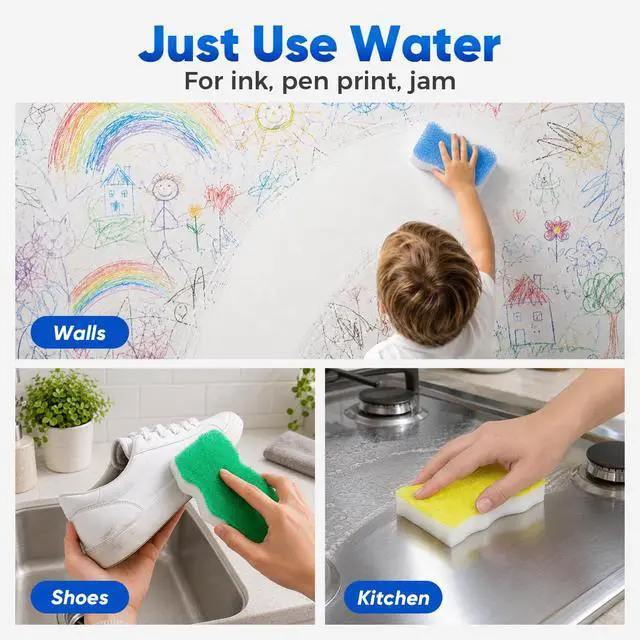 Alt view image 6 of 7 - Magic Sponges Eraser for Bathroom, 6 Pack Dual-Sided Cleaning Melamine Sponge & Temperature-Responsive Scrubber for Tub, Shoes, Kitchen, Wall
