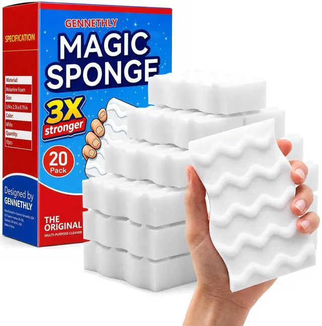 Main image of 3X Density Magic Sponge Eraser, 20 Pack Melamine Sponge Cleaning Eraser Bulk, White Foam Magic Clean, Household Cleaning Sponges mr for Kitchen, Bathroom, Bathtub, Sink, Shoes & Wall Cleaner