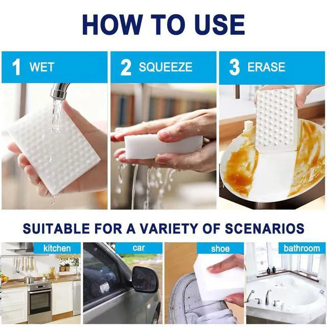 Alt view image 4 of 6 - 10 Pack Magic Sponge Eraser 3X Thick and Long Lasting Melamine Cleaning Sponges in Bulk - Multi Surface Scrubber Foam Cleaning Pads - Bathtub, Floor, Baseboard, Bathroom, Wall Cleaner 3.9*2.5*1.1in