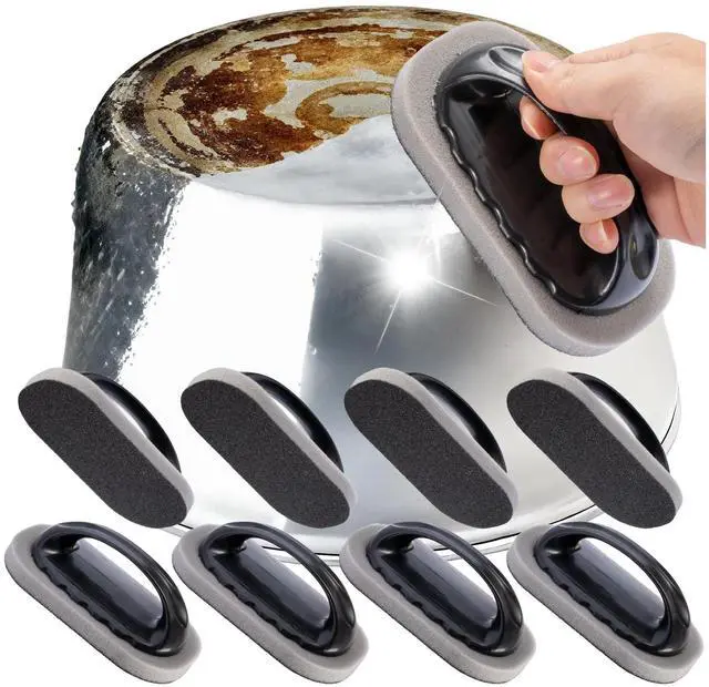 Main image of Magic Carborundum Sponge - 8pcs Pot Cleaner for Bottom of Pans,Emery Pot Scrubbers,Carborundum Sponge,Magic Sponge Brush with Handle