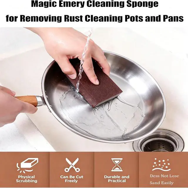 Alt view image 6 of 6 - Magic Emery Wipe Sponge, Heavy Duty Kitchen Eraser, Emery Sponge Brush Eraser Scrub, Pot Scrubber Scouring Pad Kitchen Magic Cleaning Sponge for Removing Rust Cleaning Pots and Pans(5 Pack)
