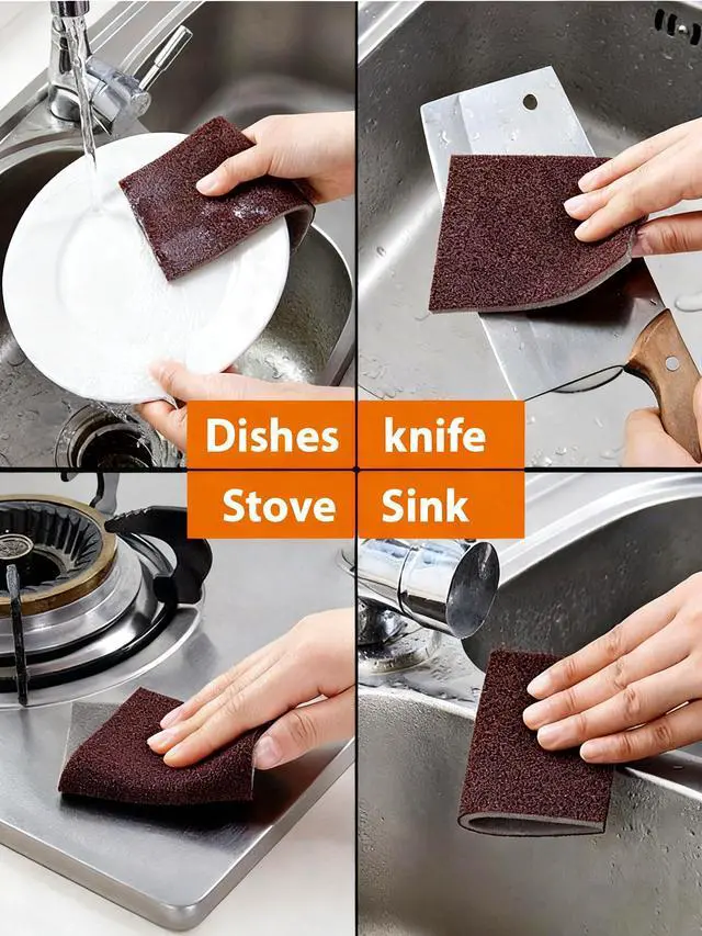 Alt view image 4 of 5 - Carborundum Sponge Nano Emery Sponge Brush Eraser Scrub Kitchen Cleaning for Removing Rust PotsHousehold Cleaning Tool (Dark brown-10pcs)