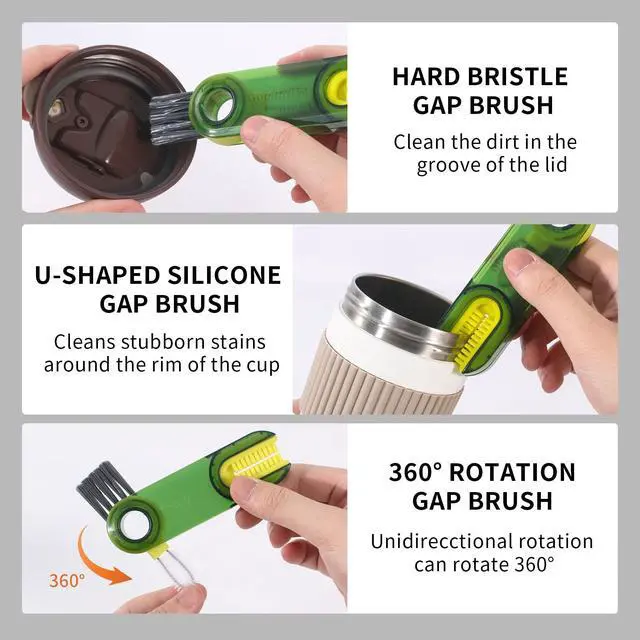 Alt view image 4 of 7 - 3 in 1 Cup Lid Gap Cleaning Brush Set, Multifunctional Insulation Bottle Cleaning Tools, Mutipurpose Tiny Silicone Cup Holder Cleaner, Home Kitchen Cleaning Tools