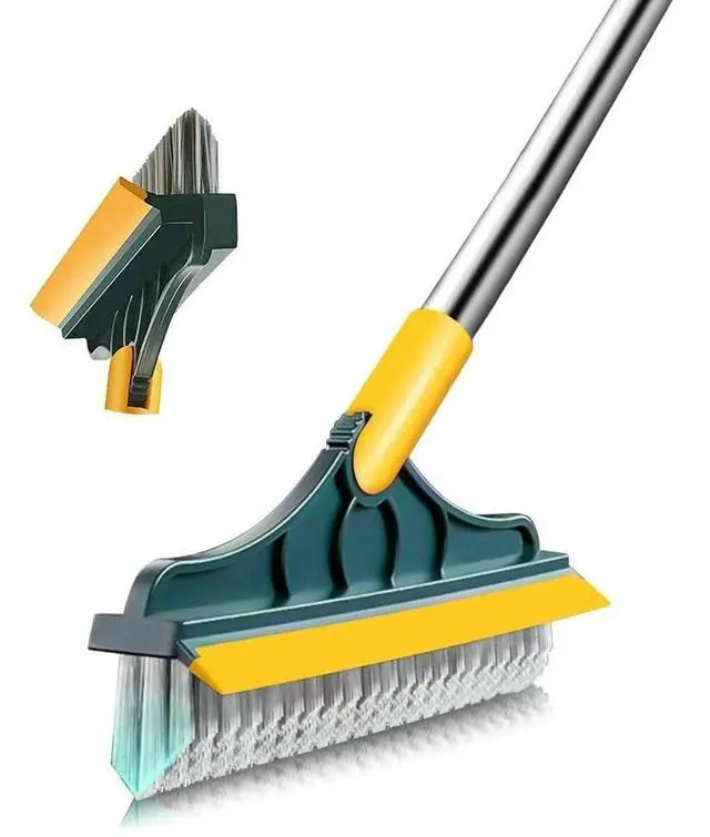 Main image of 2 in 1 Floor Brush Scrubber with Long Handle Grout Brush 3 Poles 53.5'' New Upgrade Stiff Bristle Cleaning Scrub Brush with Squeegee 120°Rotating Tile Brush for Cleaning Bathroom Glass Patio Kitchen