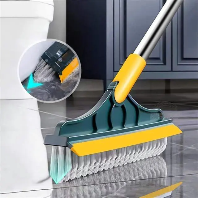 Alt view image 5 of 6 - 2 in 1 Floor Brush Scrubber with Long Handle Grout Brush 3 Poles 53.5'' New Upgrade Stiff Bristle Cleaning Scrub Brush with Squeegee 120°Rotating Tile Brush for Cleaning Bathroom Glass Patio Kitchen