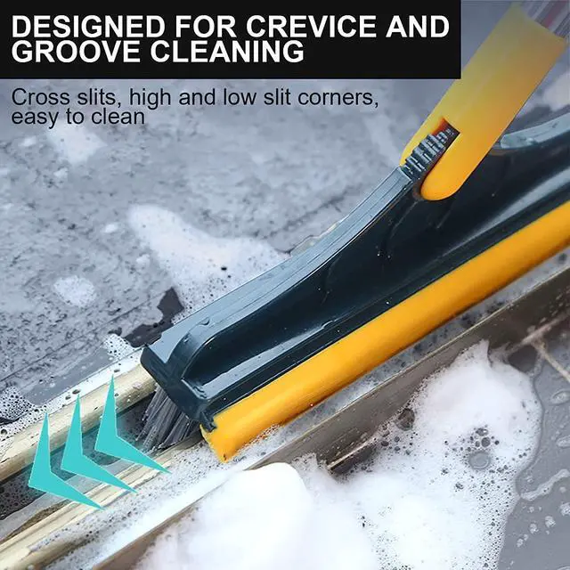 Alt view image 4 of 6 - 2 in 1 Floor Brush Scrubber with Long Handle Grout Brush 3 Poles 53.5'' New Upgrade Stiff Bristle Cleaning Scrub Brush with Squeegee 120°Rotating Tile Brush for Cleaning Bathroom Glass Patio Kitchen