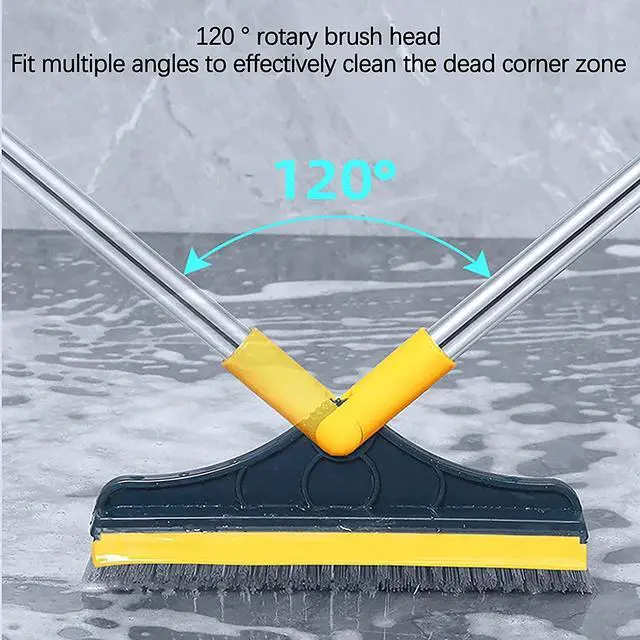 Alt view image 6 of 6 - 2 in 1 Floor Brush Scrubber with Long Handle Grout Brush 3 Poles 53.5'' New Upgrade Stiff Bristle Cleaning Scrub Brush with Squeegee 120°Rotating Tile Brush for Cleaning Bathroom Glass Patio Kitchen