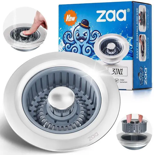 Main image of Sink Drain Strainer - Sink Stopper Kitchen Drain, 3 in 1 Kitchen Sink Drain Strainer with Anti-Clogging Basket, Kitchen Gadgets Clearance Sink Accessories, Fit US Standard 3-1/2'' Sink Hole, Silver
