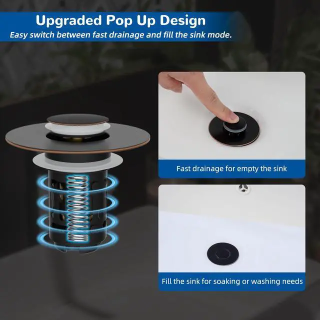 Alt view image 5 of 7 - Upgraded 3 in 1 Bathroom Sink Drain Strainer, Universal Pop Up Stopper with Removable Stainless Steel Filter Basket Hair Catcher, Sink Plug for 1.1''~2.36'' Basin, Oil-Rubbed Bronze