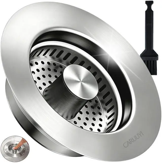 Main image of Kitchen Sink Drain Strainer for 3-1/2 Inch Drain Hole, 3-in-1 304 Stainless Steel Pop-Up Sink Strainer and Stopper with Anti-Clog Filter Basket & Food Catcher (Silver, 1 Pack)