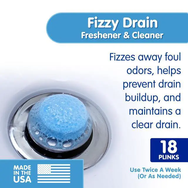 Alt view image 2 of 7 - Fizzy Drain Cleaner and Freshener, Prevents Drain Clogs and Buildup, Removes Odors from Bathroom and Kitchen Sinks, Septic-Friendly, Made in the USA, Lemon Scent, 18 Tablets