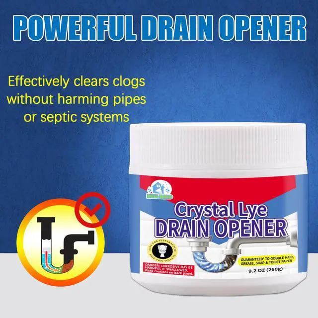 Alt view image 2 of 7 - BELL BIRD Crystal Lye Drain Opener, Lye Sodium Hydroxide, Unclogs Bathroom Kitchen Sinks, Shower Pipes & Toilets, Sink Drain Cleaner, Clog Remover for Clogged Drains Bathtub Pipes (1PCS)