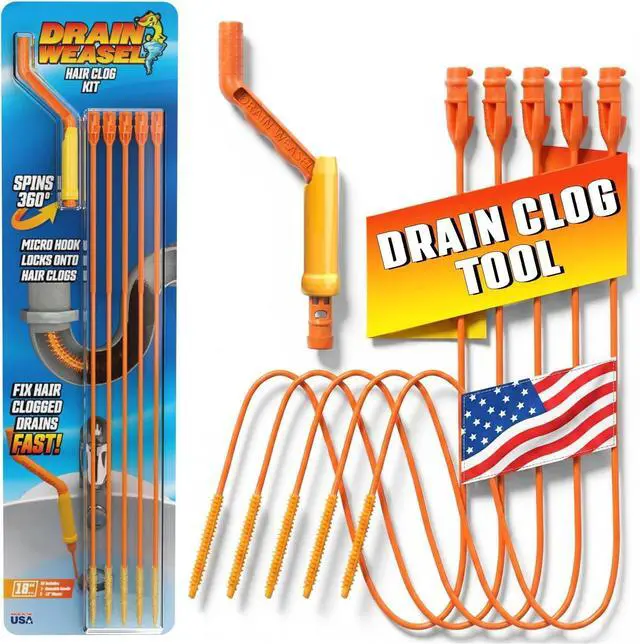 Main image of Drain Weasel Sink Snake Hair Clog Remover Tool Kit, 5 Wands