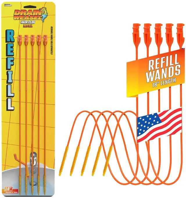Main image of Drain Weasel Refill for Sink Snake Hair Clog Remover, 5 Pack