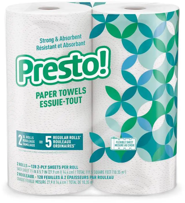 Main image of Amazon Brand - Presto! Flex-a-Size Kitchen Paper Towels, 2-Ply, Strong and Absorbent, 128 Sheet Family Roll, 2 Rolls