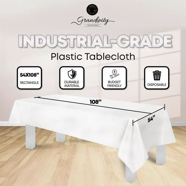 Alt view image 2 of 7 - 12 Pack Premium Disposable Plastic Tablecloth 54 Inch. x 108 Inch. with 0.3mm Thickness Table Cover - White