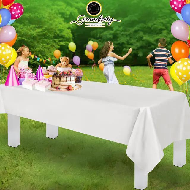 Alt view image 6 of 7 - 12 Pack Premium Disposable Plastic Tablecloth 54 Inch. x 108 Inch. with 0.3mm Thickness Table Cover - White