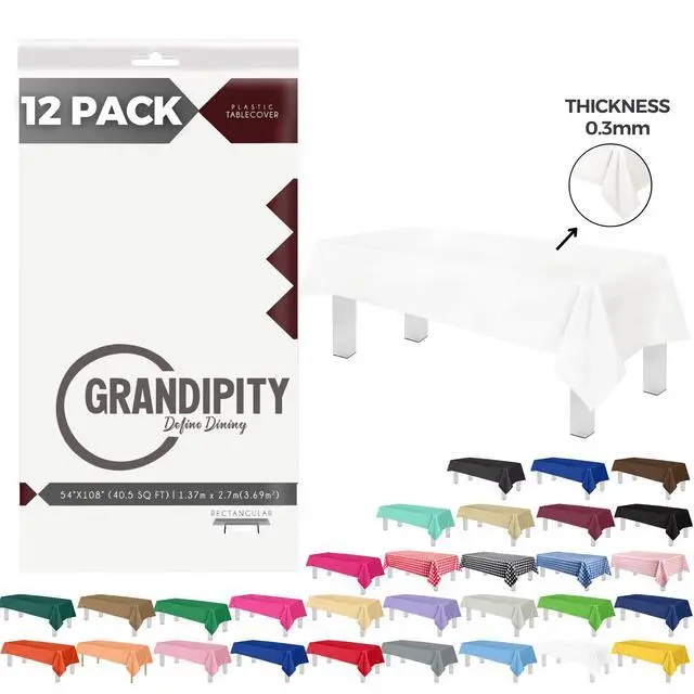 Alt view image 7 of 7 - 12 Pack Premium Disposable Plastic Tablecloth 54 Inch. x 108 Inch. with 0.3mm Thickness Table Cover - White