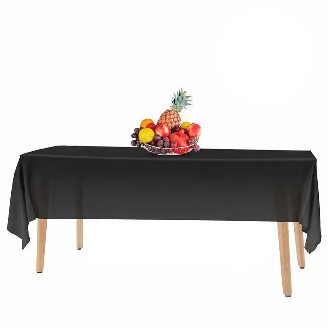 Alt view image 6 of 7 - 14 Pack Black 54 x 108 in. Rectangle Disposable Plastic Tablecloths - Smooth Decorative Covers for Parties, Weddings