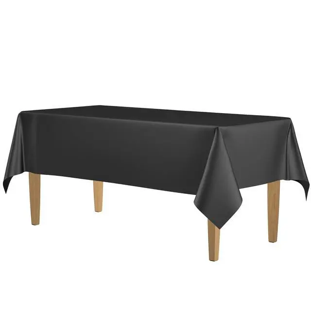 Alt view image 7 of 7 - 14 Pack Black 54 x 108 in. Rectangle Disposable Plastic Tablecloths - Smooth Decorative Covers for Parties, Weddings