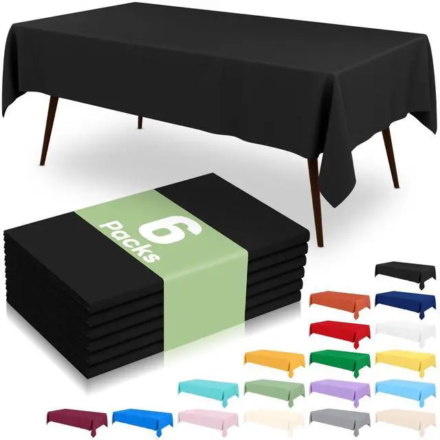 Main image of 6 Packs Disposable Plastic Table Cloth, 54 x 108 Inch Waterproof Rectangle Tablecloth, Leakproof & Sturdy Decorative Table Covers for Party, Outdoor and Back to School, Black