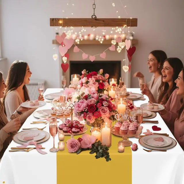 Alt view image 6 of 7 - Plastic Table Cloth Disposable 3 Pack, 54 x 108 Inch Rectangle Waterproof Tablecloth, Printed Gold Table Runner Style for Birthday Weeding, Party Decorations, Leakproof & Sturdy, White and Gold