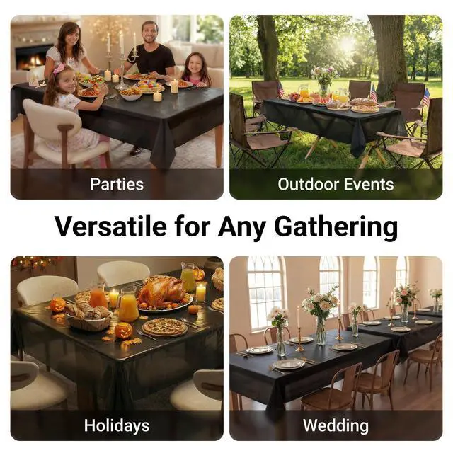 Alt view image 5 of 7 - Premium Plastic Tablecloths 10 Pack, 54 x 108 Inch Rectangle Disposable Table Covers for 8FT Tables, Thick & Durable, Waterproof & Spill-Proof, Easy Cleanup for Parties, Wedding, Onyx Black