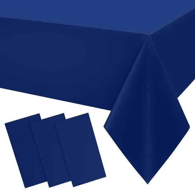 Main image of Disposable Table Cloth 3 Pack, 54 x 108 Inch Waterproof Plastic Tablecloth, Decorative Rectangle Table Covers for Party, Birthday, Picnic, Navy