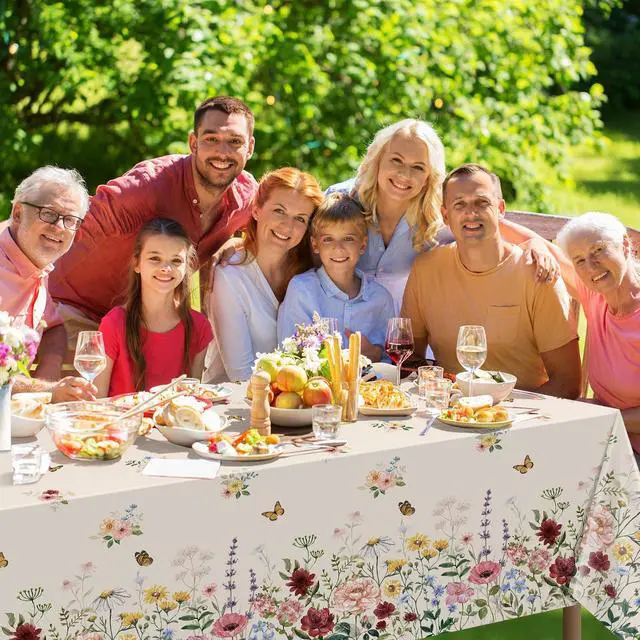 Alt view image 7 of 7 - 3 Pcs Spring Floral Tablecloth, Butterfly Wildflower Plastic Disposable Tablecloth Rectangle Table Covers for Easter, Birthday, Wedding, Mothers Day Tea Party Supplies and Decorations,54 x 108 Inch