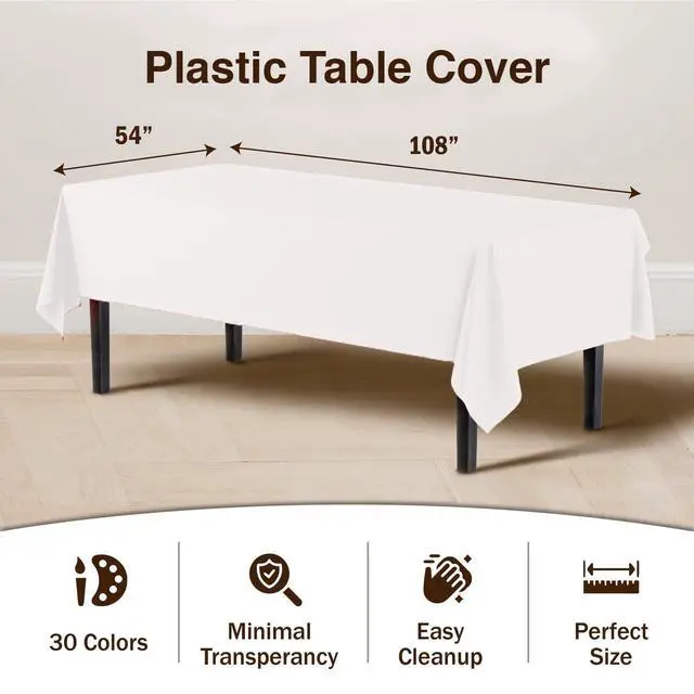 Alt view image 3 of 7 - Exquisite 6-Pack Premium Plastic Tablecloth 54in. x 108in. Rectangle Plastic Table Cover - White